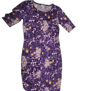 LuLaRoe Julia XXS Purple Geometric Floral Print‎ Fitted Dress